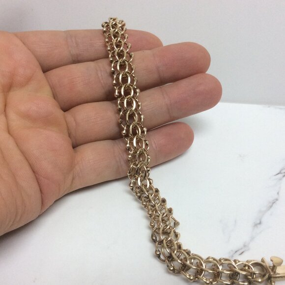 14k Yellow Solid Real Gold Double Circle Link Charm Bracelet 7'' 24.80gr - Picture 6 of 8